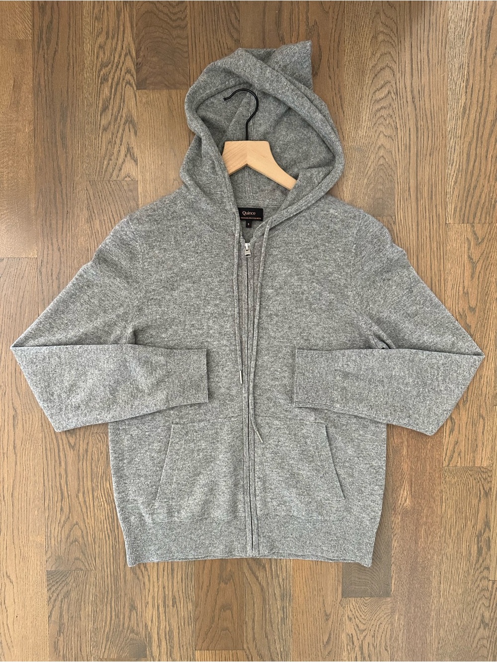 Quince Women's Mongolian Cashmere Full-Zip Hoodie in Heather Grey Small